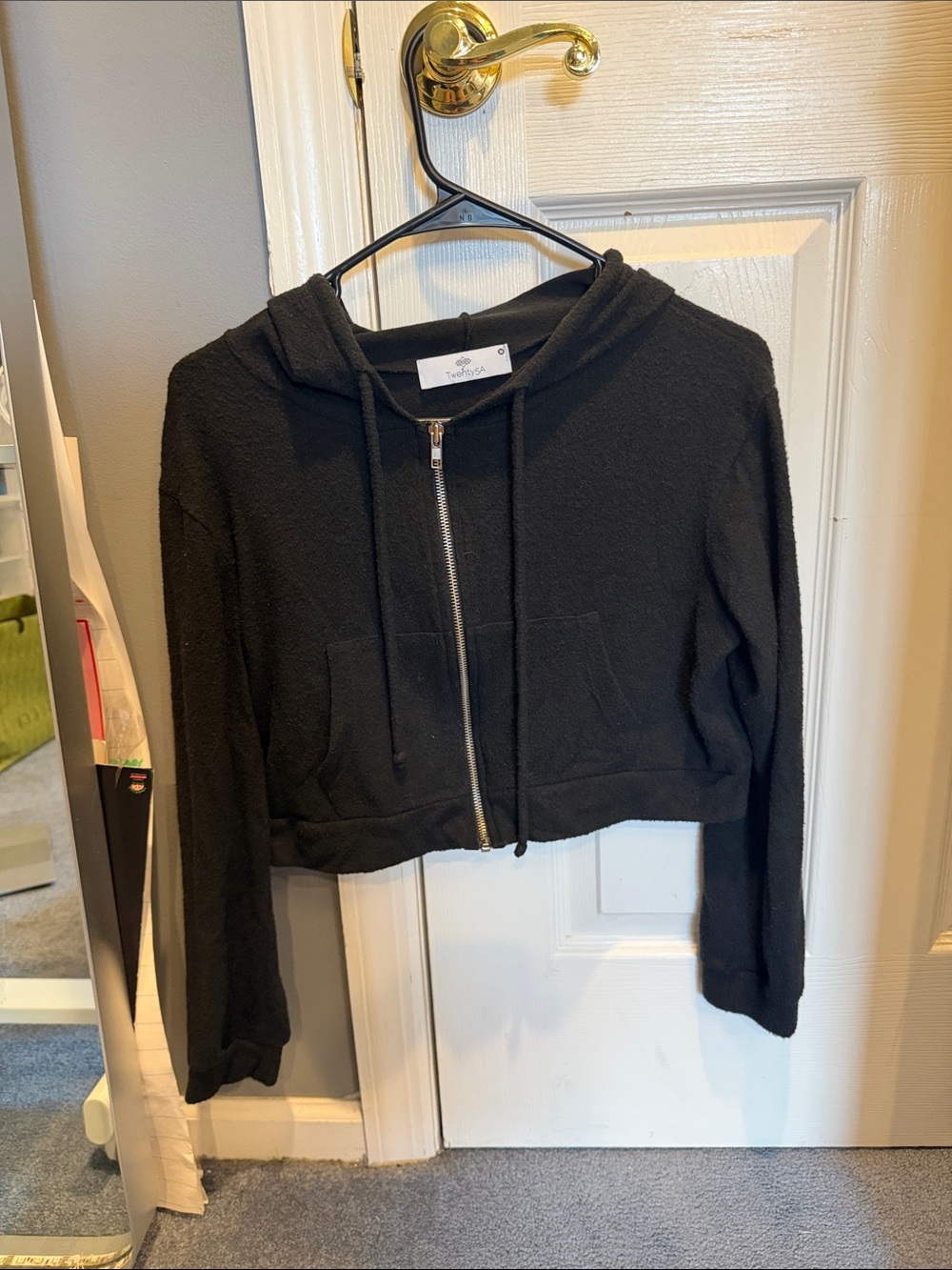Tularosa Black Cropped Zip Hoodie Jacket